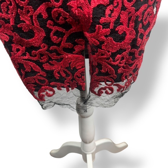 Antonio Melani Red Mesh Lace Sequin Dress Womens Size 8 Glam Cocktail Party Vamp - Picture 8 of 15